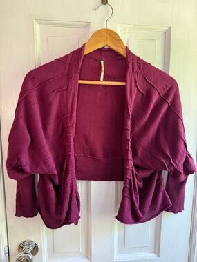 Free People Wine Red Cropped Cardigan Shrug Long Sleeve Women's Size Small